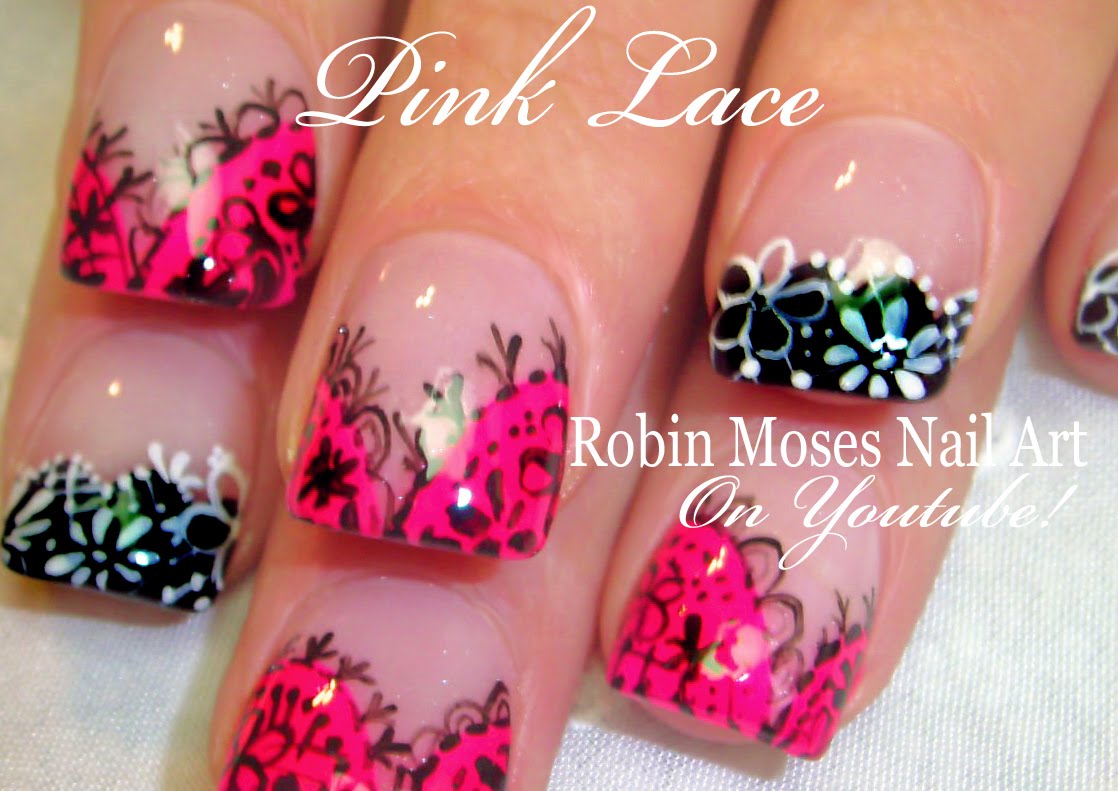 Easy Lace Nails | Pink Black & White Romantic Nail Art Design